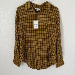 $395 NWT RE/DONE 60S PLAID SHIRT IN GOLD TAN SZ SMALL
